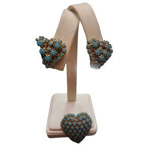Vintage Unsigned Designer Quality Rhinestone Heart Brooch Set (A4024)